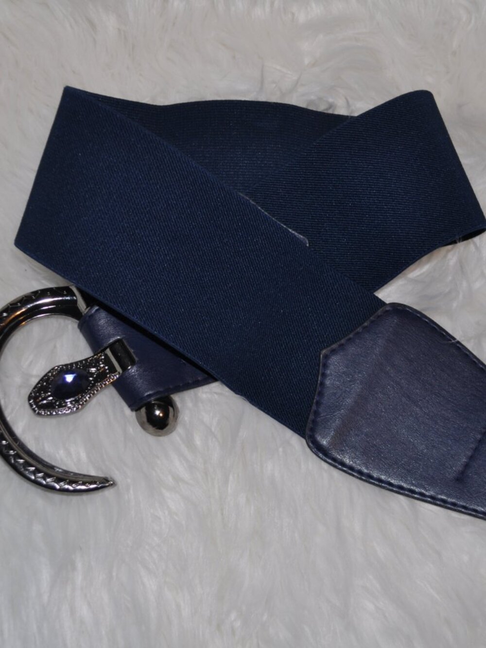 Women's Hip High Waist Wide Navy Blue Elastic Western Style Cute Belt retro Vint